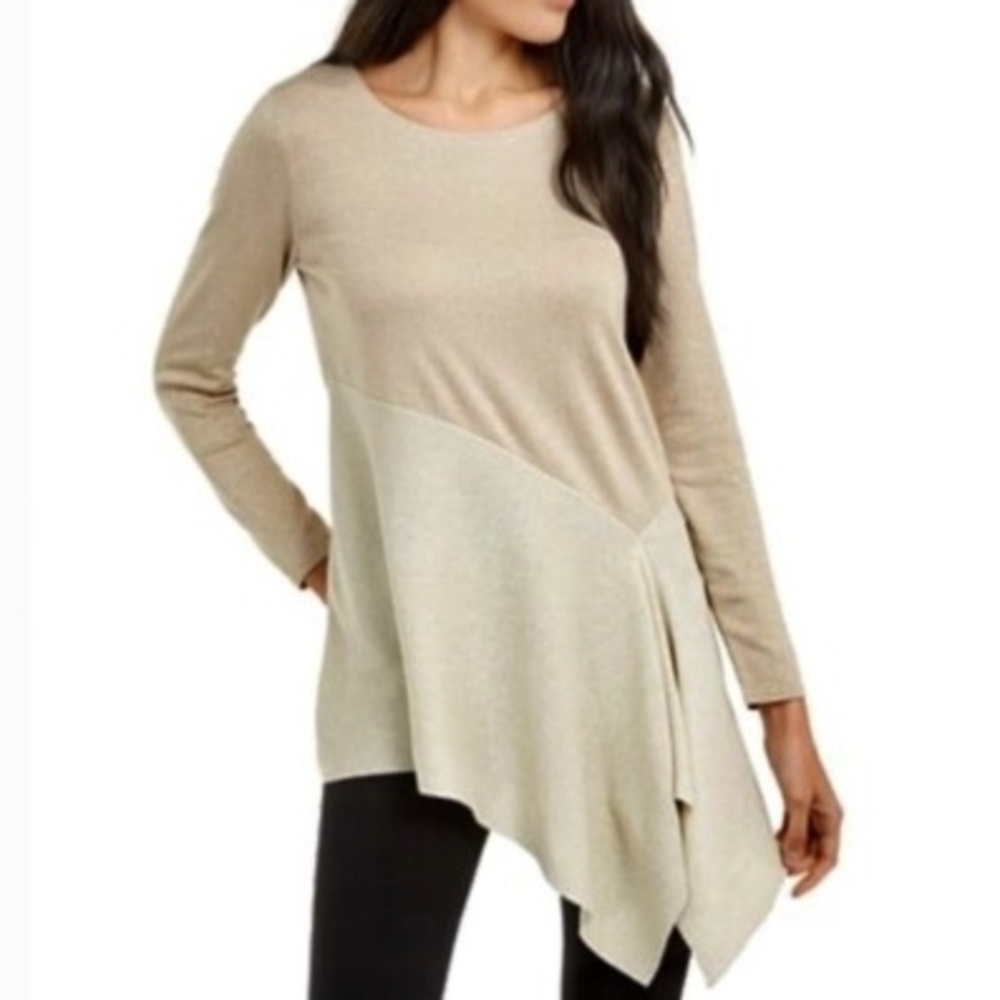 Alfani Asymmetrical Colorblocked Gold Shimmer Pullover Top XL